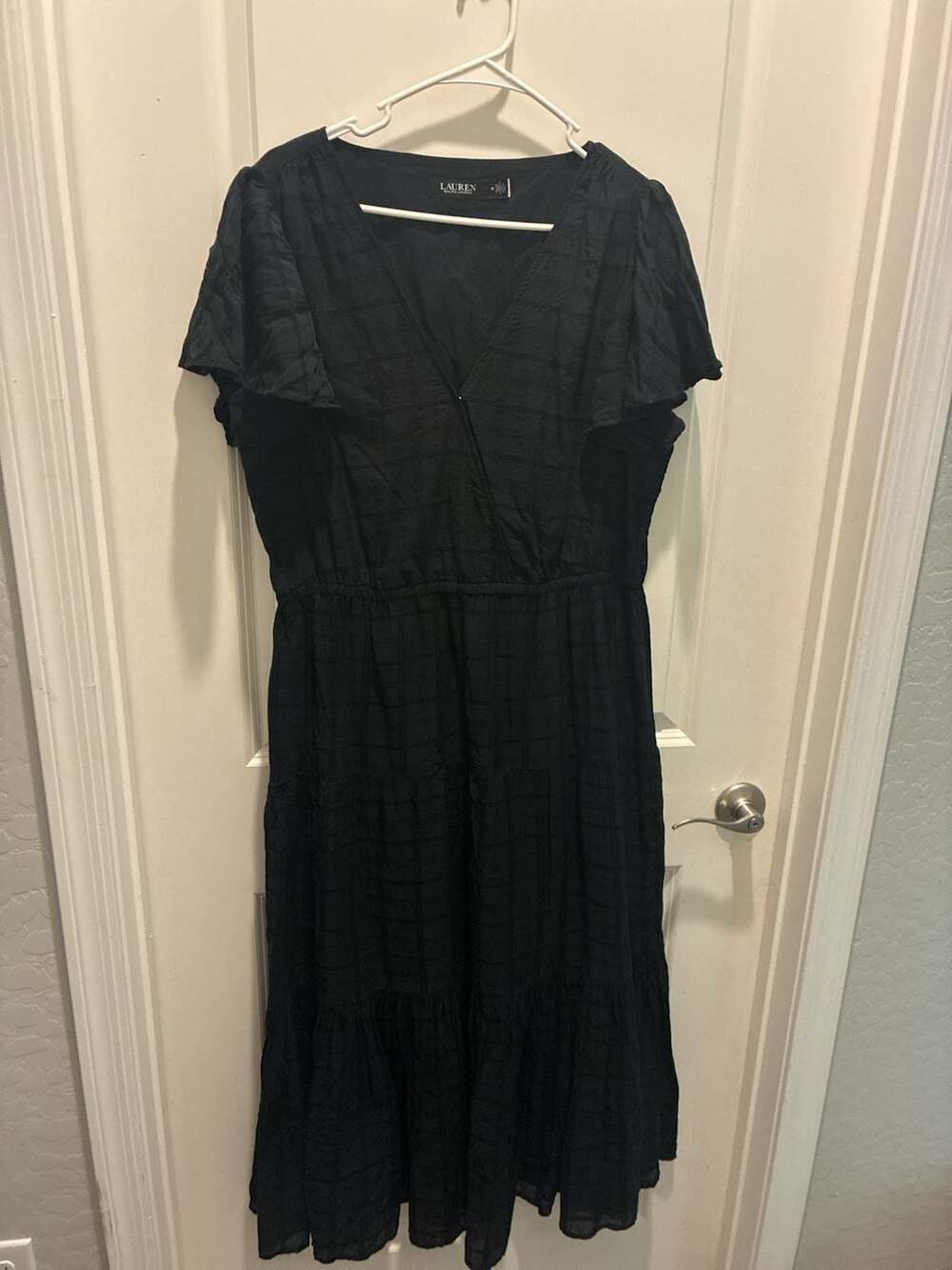 Lauren Ralph Lauren Black Check Tiered Midi Dress Size 14